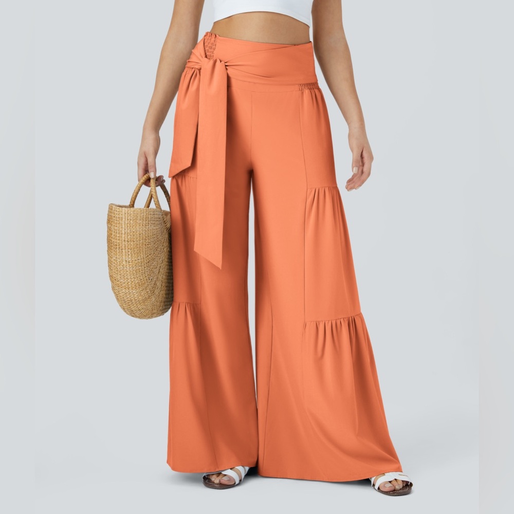 Halara Blush Orange Wide Leg Tie-Waist Pants Size Large TikTok Brand
